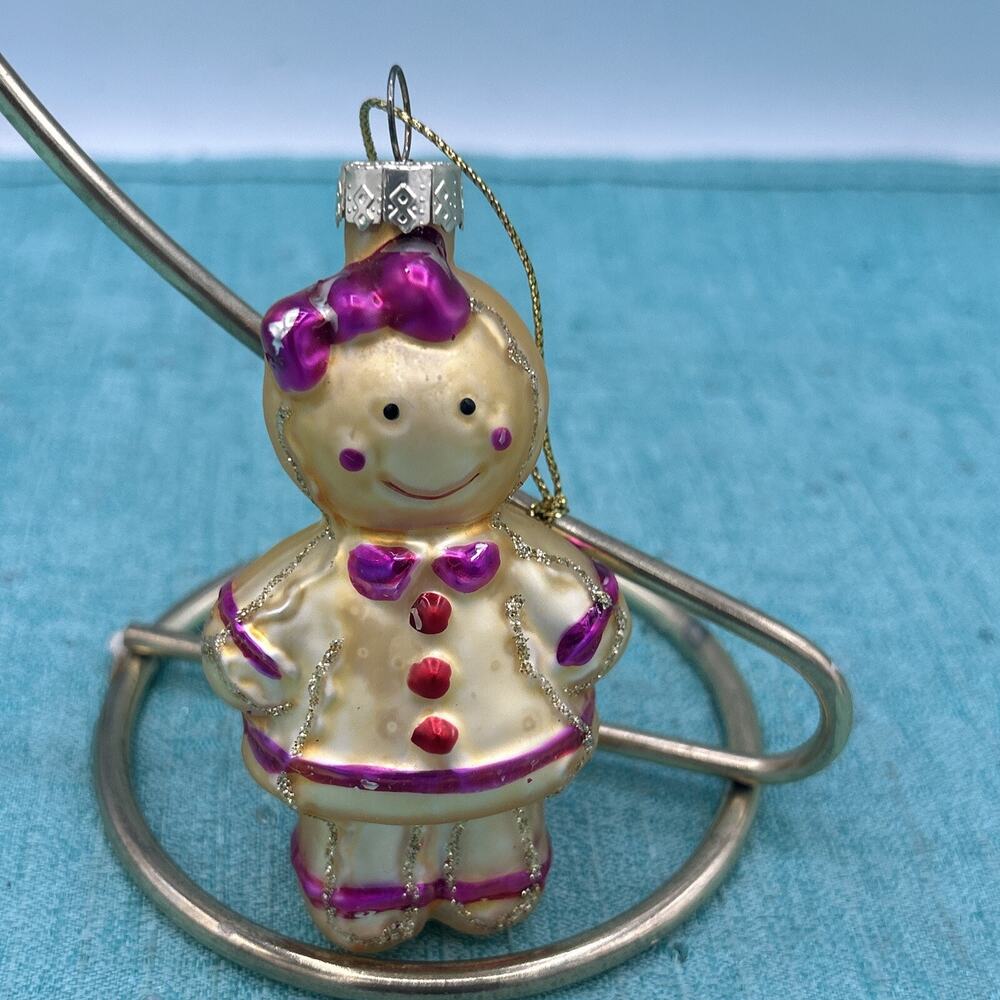 Vintage Blown Glass Gingerbread Woman Ornament 3.5" Hand Crafted